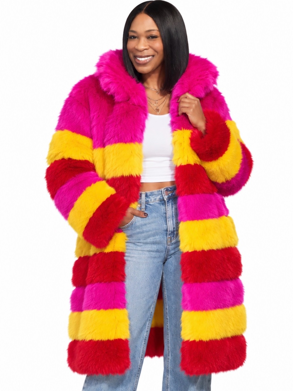 Color Block Teddy Jacket in Pink & Yellow Like New